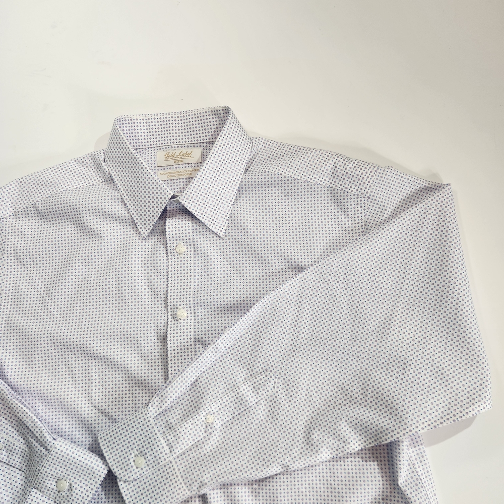 Roundtree Yorke Gold Label Men's Shirt Size 17 34 White Lilac Fitted Poplin 59 - Picture 7 of 13